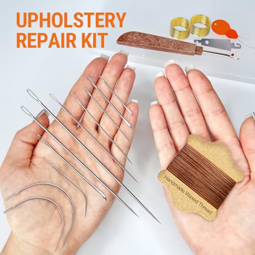 VONEEDL Upholstery Repair Kit: Waxed Sewing Thread (Brown Color) & Heavy Duty Needles (11 PCS) for Leather, Canvas & Quilting Thread - color: Brown