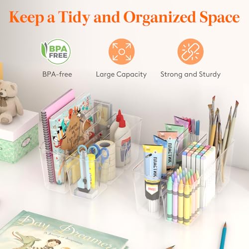 Lifewit Art Supply Caddy with Handle, Plastic Craft Storage, Clear, 2 Pcs