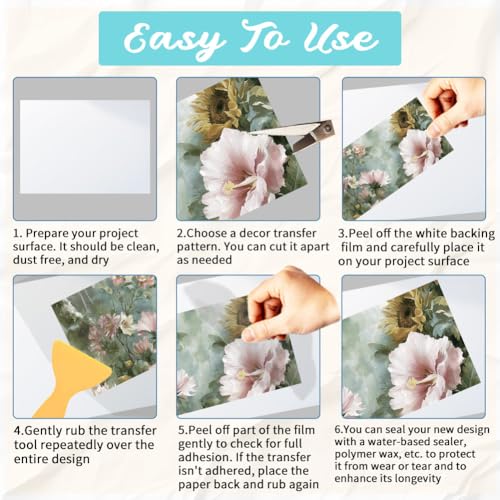 3 Sheets Dreamy Woodland Floral Rub on Transfers for Craft 12×6in - style: Misty Flowers