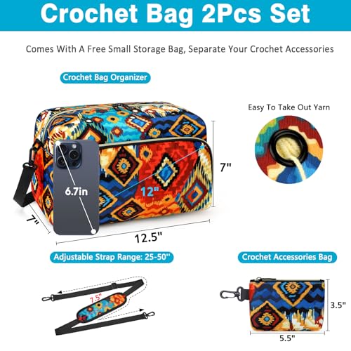 IBFUN Crochet Yarn Knitting Bag Organizer for Knit Accessories Hooks - color: L-Multicolored, size: Large