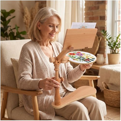 Naturezhen Embroidery Hoop Stand, 360°Adjustable Wooden Cross Stitch Holder