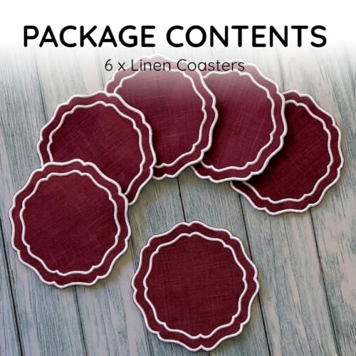 Linen Coasters for Drinks, Set of 6, 6 inch, Cinnabar - color: 1270 - Cinnabar, size: 6 inches