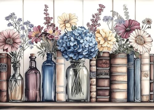 Stamping Cross Stitch Kit Books Flowers, Counting Cross Stitch Kit for Adult Beginners, with Glass Bottles Full Line DIY Cross Stitch Stitching Kit for Home Decor Cross Stitch Patterns 15.7x11.8inches - color: D022