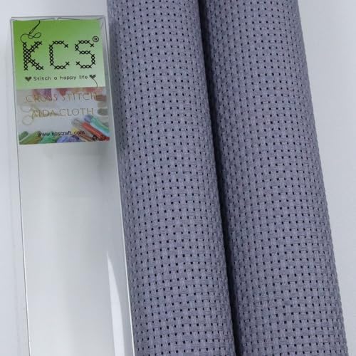 KCS 2 pc of 15" x 18"(38cmx45cm) Counted Cross Stitch Cotton Aida Cloth Needlework Fabric Box (Light Steel Grey, 11CT) - color: Light Steel Grey, size: 11CT