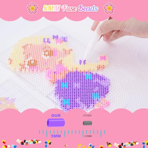 Meland Fuse Beads Kit, 5MM 4800 Princess Rainbow Beads for Girls Ages 5-12 - size: 4800 pcs without Iron