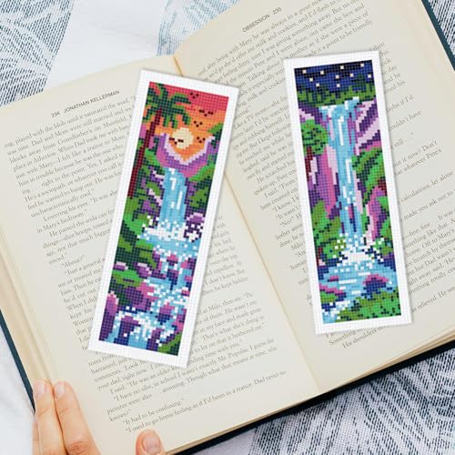 INFUNLY 6 Set Waterfall Cross Stitch Bookmark Kit Landscape DIY Embroidery Bookmarks for Readers 22x8cm/8.67x3.14 Handmade Cross Stitch Bookmarks with Thread Kit Gifts for Book Lovers Adults - style: Waterfall Landscape