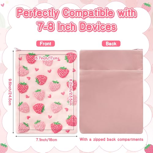 Fiupan All-in-One Strawberry Embroidery Kit - DIY Craft Kit with Thread, Fabric & Needles, Pink Embroidery Pouch for Tablet E-Reader Sleeve, Creative Birthday Gifts for Beginners（7-8 Inch） - size: 7-8 Inch