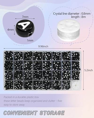 Amaney 1600pcs Black Letter Beads 4x7mm Round Acrylic Alphabet A-Z Number Star Smiley Beads and Heart Pattern for Jewelry Making - color: Black&heart, size: 7x4mm