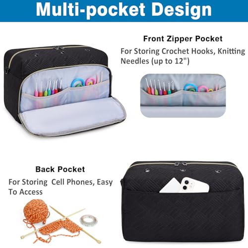 IBFUN Crochet Yarn Knitting Bag Organizer for Knit Accessories Hooks - color: L-Black, size: Large