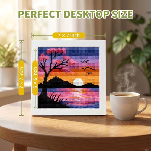 Sunset Landscape Stamped Cross Stitch Kits for Beginners Adults with Framed - color: DKJ030