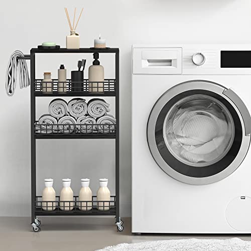 NOVIMANGO Slim Rolling Storage Cart, for Bathroom Small Spaces, Black - color: Black