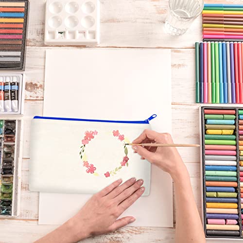 ZeeDix Small Canvas Zipper Pouch for Makeup Pencil Travel Storage 8.3x5 In - color: Beige-Color Zipper, style: 8 Pcs