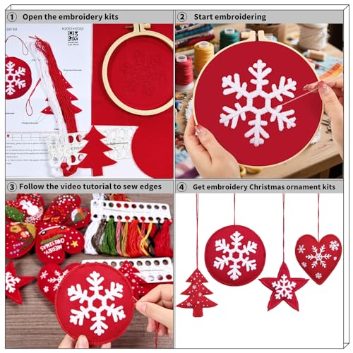【Full-length Video Tutorial】2026 New Embroidery Christmas Ornament Kits for Beginners Adults, DIY Heart Shaped Hand Embroidered Christmas Ornament/Ornament Kit, Cross Stitch Christmas Ornaments Kits