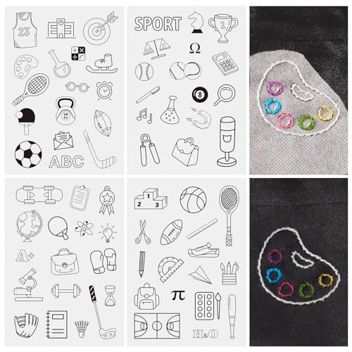 Magibeads 68 Patterns Sturdy Sport Theme Water Soluble Embroidery Stabilizers Tennis Rugby Stick and Stitch Embroidery Patterns Wash Away Embroidery Paper Starter Kit for Hand Sewing Beginners Adult - color: Sturdy & Sport
