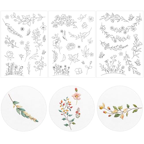 Water Soluble Stabilizer Embroidery Patterns, 3 Sheets Flower Style - color: Christian974 Flower974