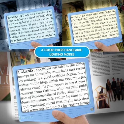 MagniPros 5X Rechargeable LED Page Magnifier with 3 Color Light Modes-Blue - color: Blue