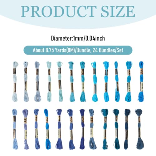 FASHEWELRY 24 Skeins Embroidery Floss Thread 1mm Cross Stitch Thread - color: 24 Colors-Blue, size: 1mm