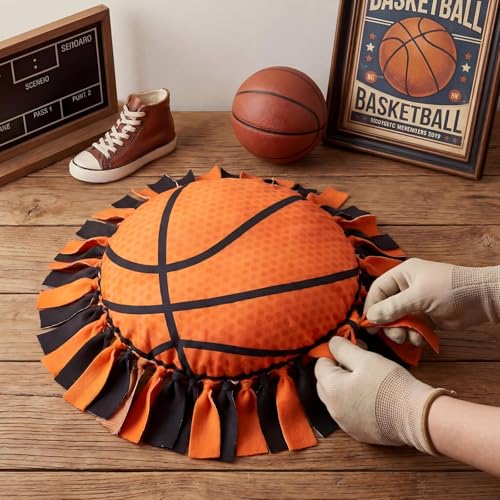Weysat 6 Sets Basketball Tied Pillow Craft Kit DIY Orange Basketball Shaped Pillow Craft Gifts with PP Cotton for Sports Theme Party Room Decor VBS School Favors Classroom Giveaways - style: Basketball