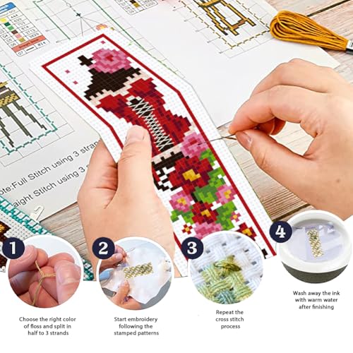 ORIGACH 6 Set Mannequin with Flowers Cross Stitch Bookmark Kit for Beginner - style: Mannequin with Flowers