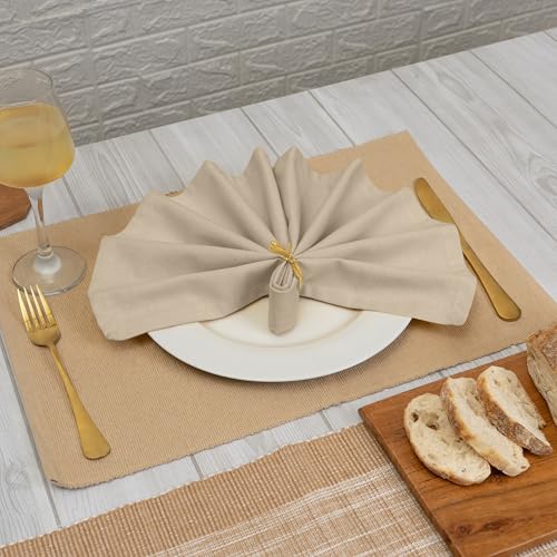 Blue Needles Solid Cloth Napkins 100% Cotton Set of 6-18 x 18 Inches - color: Beige, size: 18" x 18" (Set of 6)
