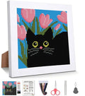 Black Cat Stamped Cross Stitch Kits for Beginners Adults with Framed - color: DKJ016