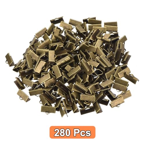 uxcell 280Pcs Ribbon Crimp Clamp Ends, 13mm Bookmark Pinch Crimp Ends, Cord Ends Fasteners Clasp Crimp Ends for DIY Bracelet Necklace Jewelry Making, Bronze Tone - color: Bronze Tone, size: 13mm