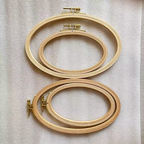Set of 4, Oval Beech Wood Embroidery Hoops Handcrafted Wooden Hoops for Embroidery, Cross Stitch Needlework Natural Wood Hoop Frame