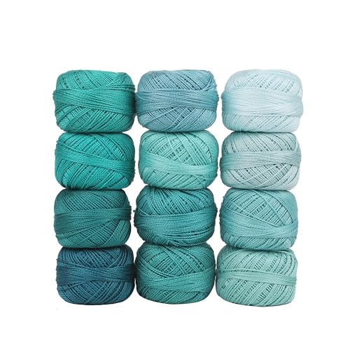 Size 8 Double Mercerized Egyptian Long Staple Cotton Pearl Thread 12 Gradient Colors per Box 5 Grams Ball Rainbow Color Embroidery Thread for Crochet Cross Stitch Hand Embroidery (12J) - color: 12J