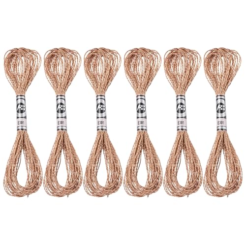 PATIKIL 6 Skeins Embroidery Floss, Metallic Embroidery Thread Nylon Threads Bracelets String for Cross-Stitch Hand Embroidery, Bronze Tone - color: Bronze Tone