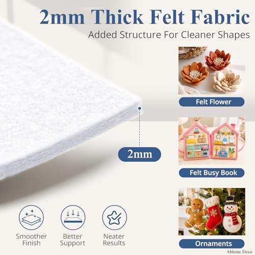 12" x 12" Felt Sheets for Crafts, 2mm Stiff Felt Fabric (12 Pcs), White - color: White
