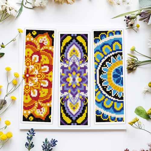 ACRNIGHEET 6PCS Cross Stitch Bookmark Kit for Beginner Mandala Stamped Cross Stitch Kits for Adults DIY Embroidery Bookmark Kits Crossstitch Kits Adult with Instructions Hand Craft Gift 11CT - style: Mandala patterns