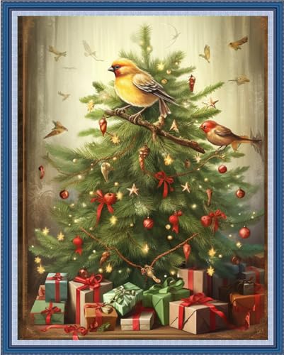 Foxdiviy Stamped Cross Stitch Kits Full Range of Embroidery Needlework Starter Kits for Beginners Adults 11CT Embroidery Patterns Art Crafts DIY Needlepoint Kits-Christmas Tree 16x20 inch - color: Stamped Set 01