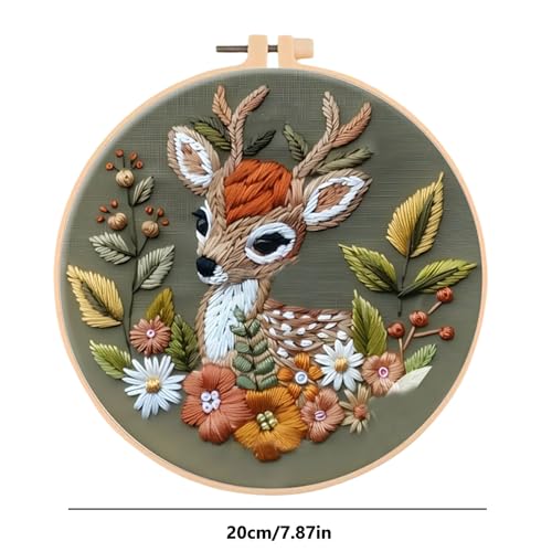 Huacan Embroidery Kits for Adults Beginner DIY Cross Stitch Stamped Christmas Pattern Stitching Deer Sewing Kit 1 Piece 7.8 x 7.8 Inch - color: Christmas Deer