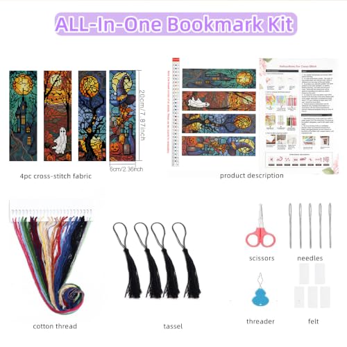 14CT Halloween Counted Cross Stitch Bookmark Kit for Adults Beginners - color: SQJ007-01