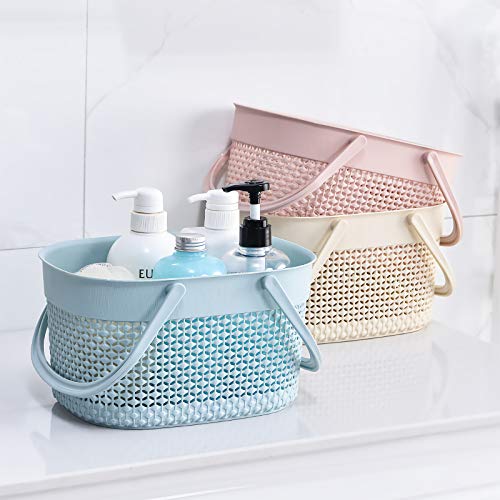 rejomiik Portable Plastic Shower Caddy Basket with Handles, Blue - color: Blue, size: 1 pack