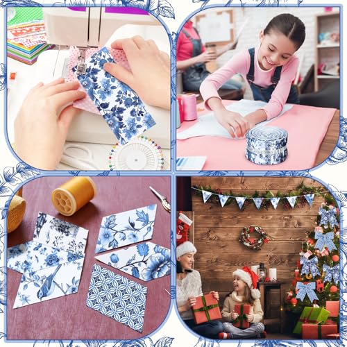 Hosuly 40 Pcs Chinoiserie Porcelain Fabric Jelly Cotton Quilting Strip Roll - color: Blue and White Porcelain
