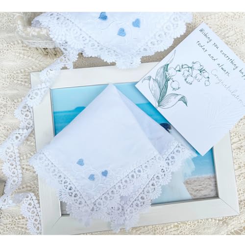 6 Pack of Ladies Embroidery Cotton Handkerchiefs Lace Wedding Hankies - color: A02-heart Card