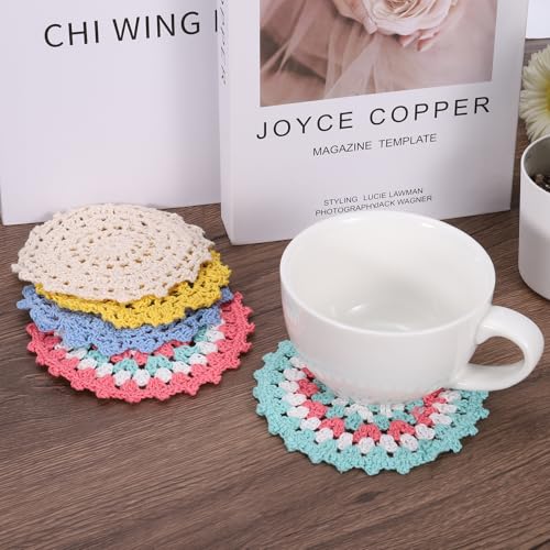uxcell Fabric Coasters, 4pcs 5" - Cotton Woven Crochet Doilies, Lace Embroidery Cup Mat with Floral Pattern for Wedding Party Decoration (White)