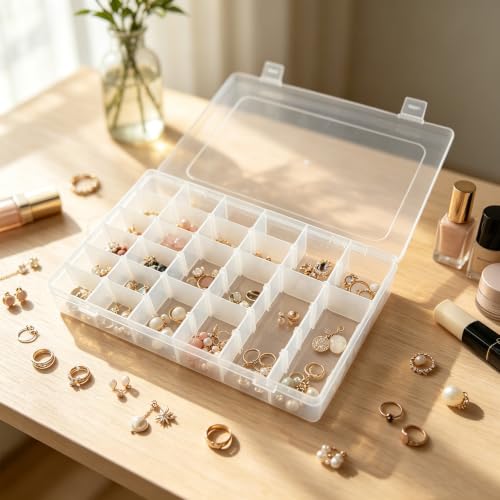 Guyuyii 6 Pcs Clear Plastic Organizer Box with Adjustable Dividers, 36 Grid Small Storage Case, Transparent Craft Organizer Container for Beads, Jewelry, Screws, Fishing Tackle, Art Supplies, Hardware - size: 6 Pack 36 Compartments