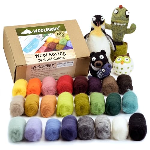Woolbuddy Needle Felting Kit 24 Colors Wool Roving for Adults & Beginner - color: 24 Colors