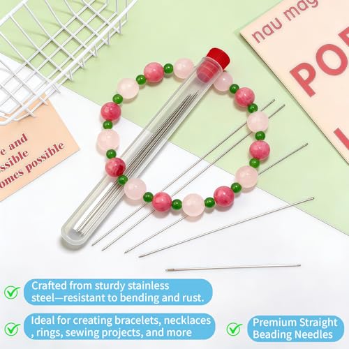 VYNFLICK Beading Needles Set - 45 pcs 6 Sizes Big Eye Seed Bead Needle, 5 Sizes Long Straight with 2 Threaders & Scissors Stainless Sewing for Beads Crafting Jewelry Making