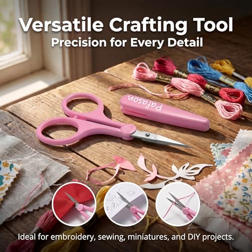 PAFASON Small Travel Sewing Crafting Scissors Set Straight Curved Tip - color: Curved 3.5in Red + Straight 4in Pink