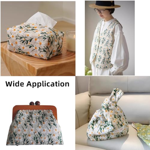 Primst 3D Daisy Embroidery Cotton Linen Fabric by The Yard for Sewing DIY Clothes Dress Tablecloth Bag Cushion (Beige,47.2" x 78.7") - size: 47.2" x 78.7"