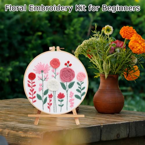 Nuberlic Floral Embroidery Kit for Beginners Adults - color: Floral