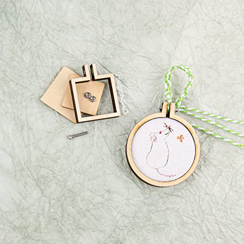 Framendino, 18 Pack Mini Embroidery Hoops Tiny Round for DIY Jewelry Pendant and Keychain
