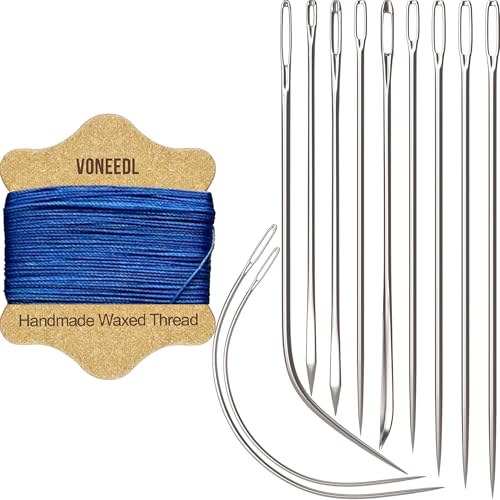 Upholstery Repair Kit: Waxed Sewing Thread (Blue Color) & Heavy Duty Needles (11 PCS) for Leather, Canvas & Quilting Thread - color: Blue