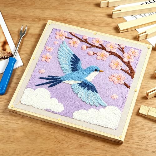 16 PCS Stretcher Bars for Needlework, 4 Sizes Wooden Splicing Canvas Needlepoint Embroidery Stitch Frame Set with 50 Thumb Tacks & Tack Remover for Cross Stitch Hand Embroidery Art Craft Supplies