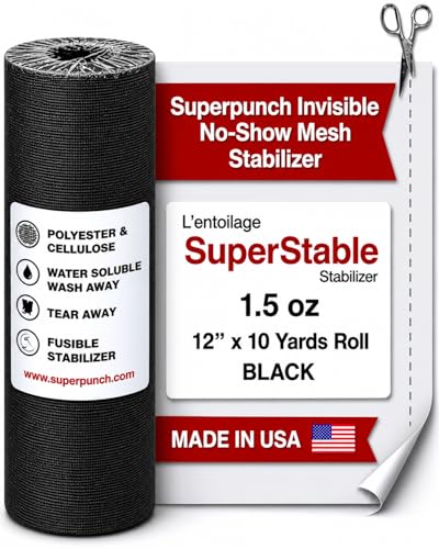 Superpunch No Show Mesh Stabilizer, 1.5 oz, Black, 12 in x 10 yd - color: Black, size: 12 inch x 10 yard roll