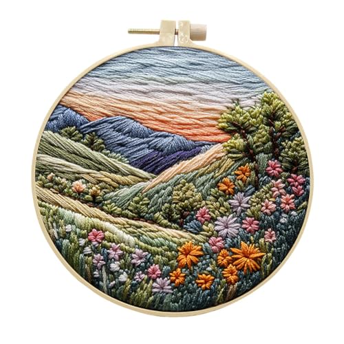 EUBUY Landscape Embroidery Kits for Beginners, Embroidery Kits for Beginners Adults, Beginners Embroidery Starter Kit with Pattern, Needle Thread DIY Embroidery Material Kit - color: Type 18