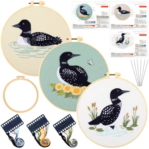 Mindsoft 3 Set Needlepoint Kit for Beginners with Hoop,Loon - style: Loon